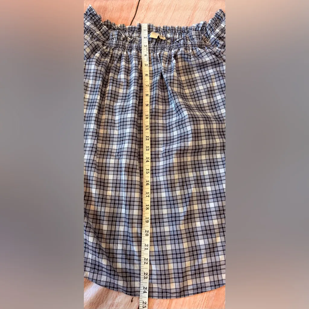 NWOT Women’s Michael Kors Blue Plaid Off the Shoulder Top Size XL Metallic - Image 5
