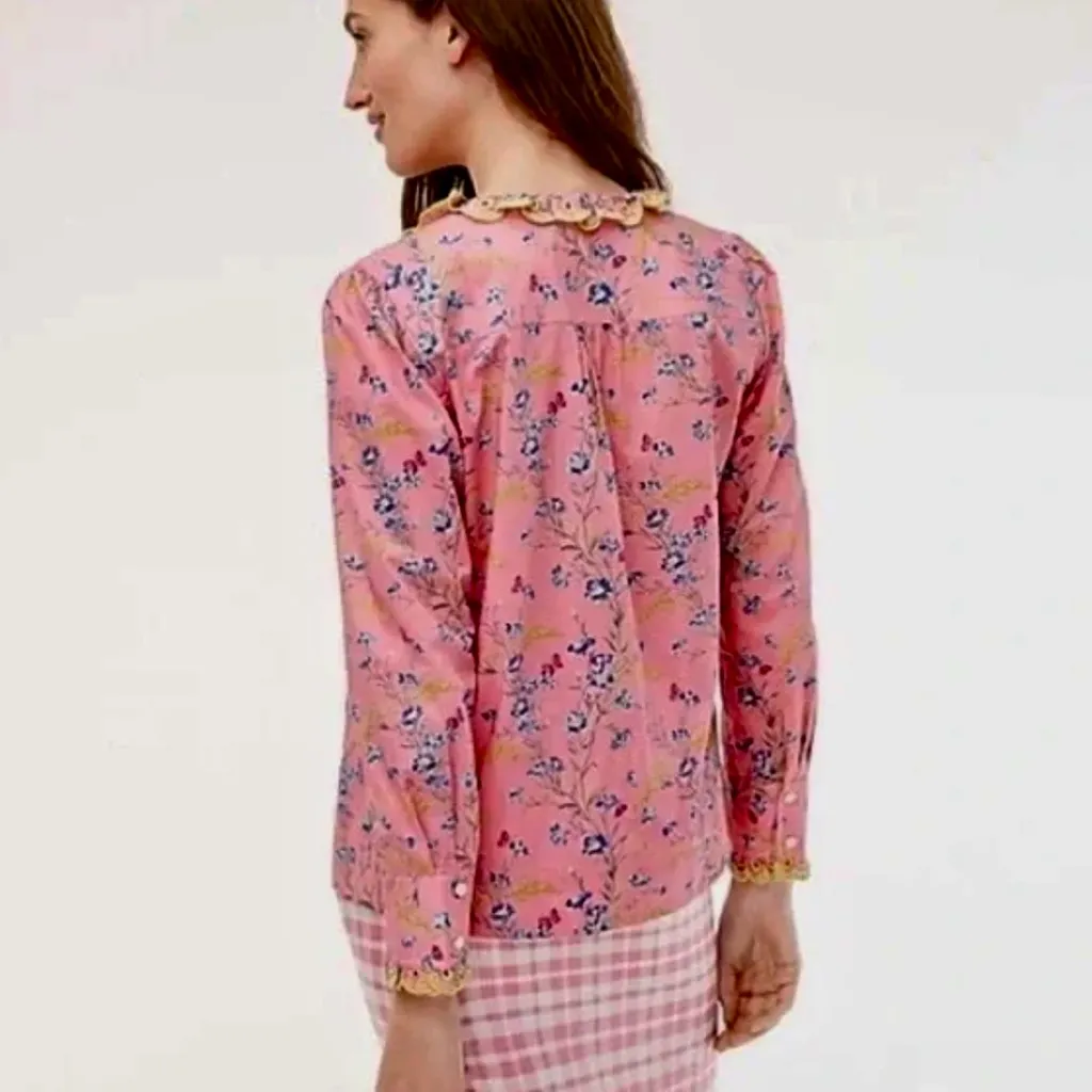J. Crew‎ Liberty London Cotton Poplin Ruffle Blouse Liberty Wheat Bouquet Floral - Image 5