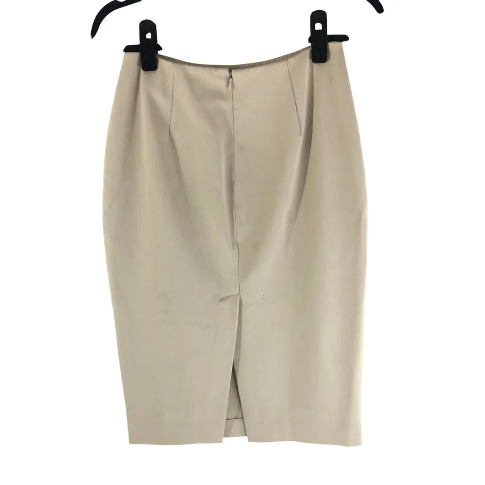Theory Womens Pencil Skirt Stretch Slit Office Career Beige 6 - Image 2