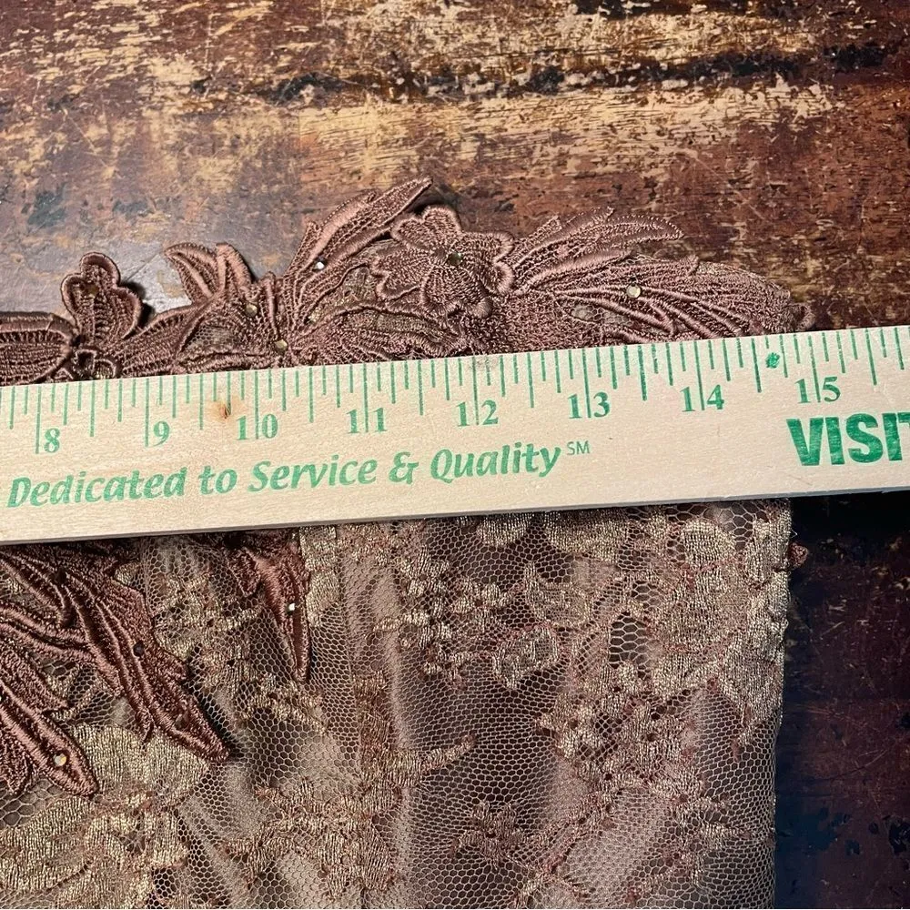 Yoly Munoz Appliqué Lace Corset Bustle Strapless Metallic Gala Event Gown 10‎ Tan - Image 7