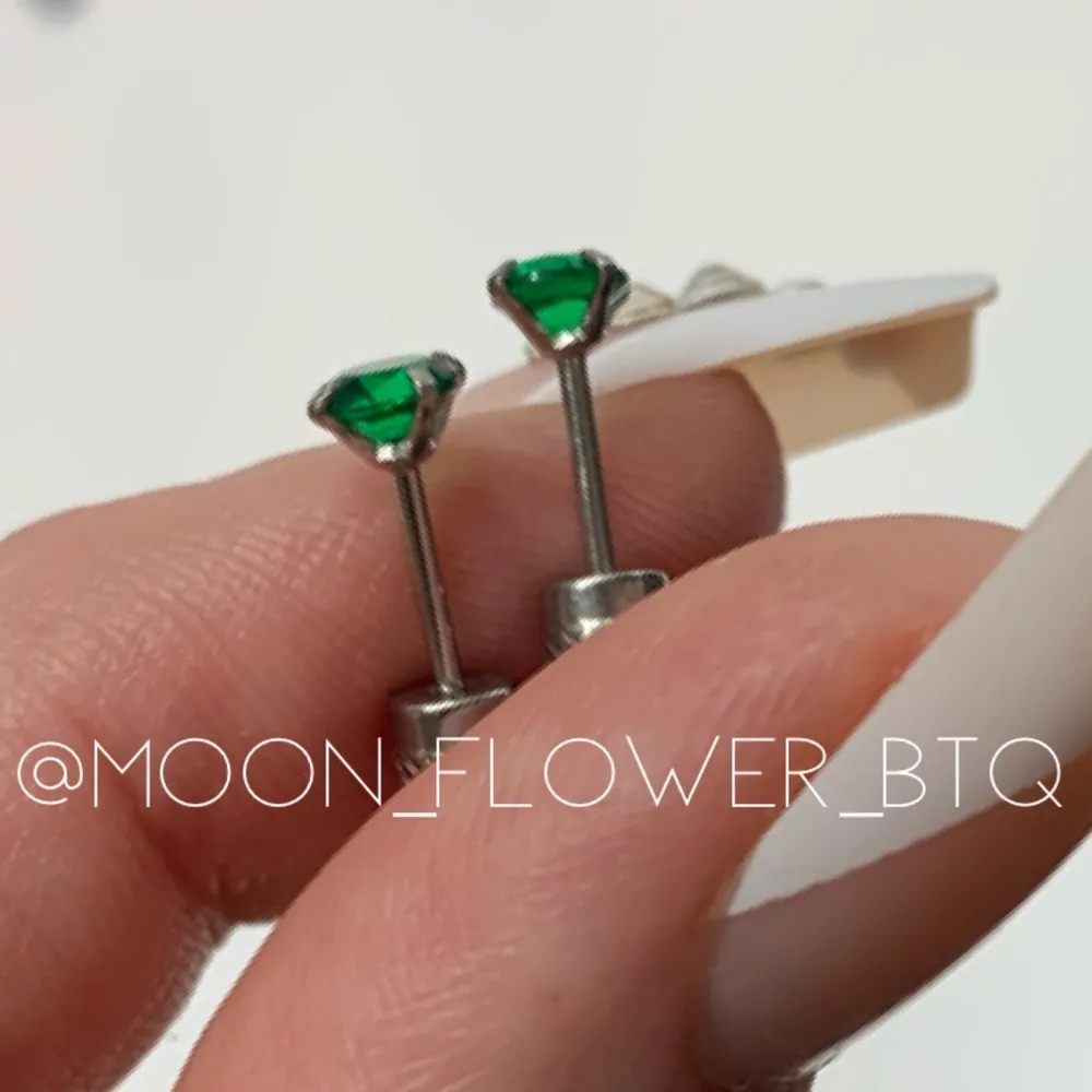 Helix Emerald Green CZ Double Ended Cartilage  Tragus Lobe Earrings - Image 3