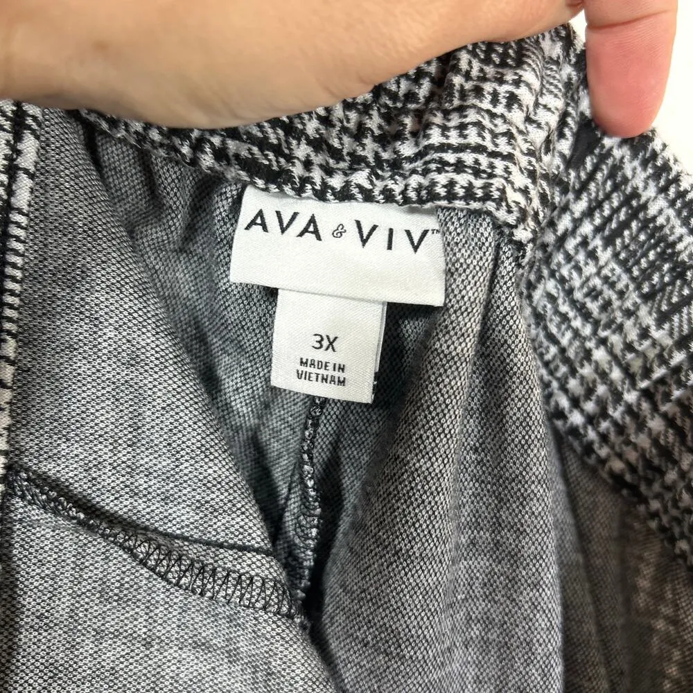 Ava & Viv Pull On Pants 3X Black White Plaid Cropped Pockets - Image 12
