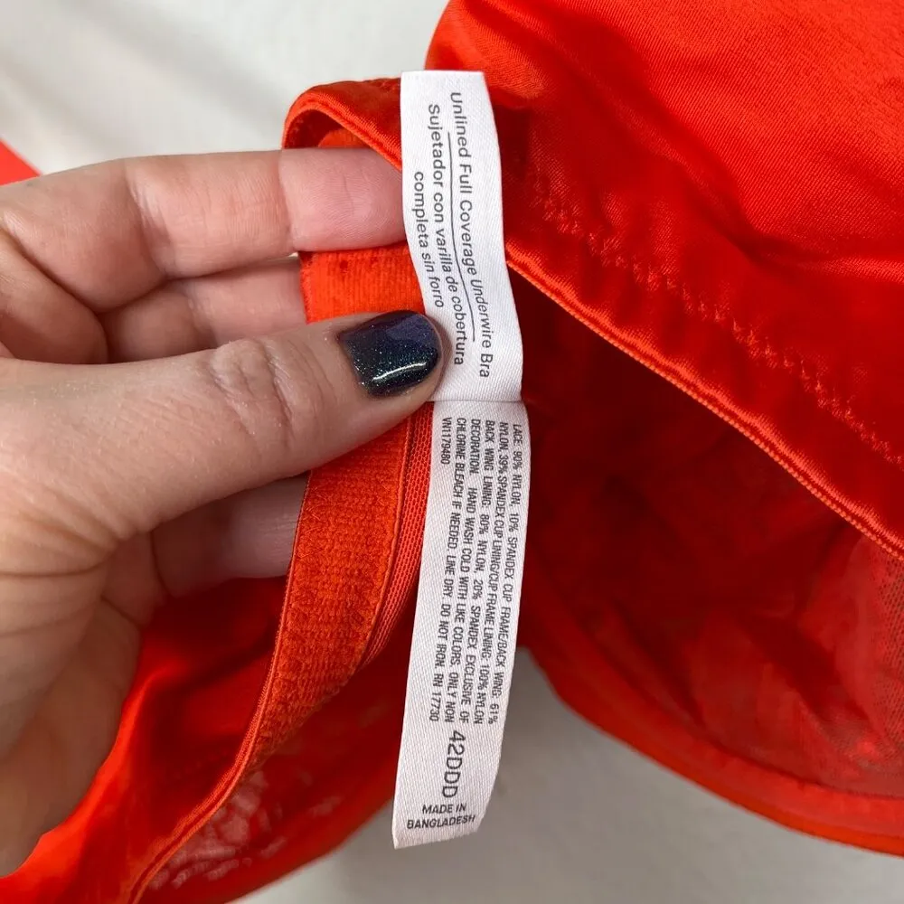 Auden Womens Orange Lace Unlined Full Coverage Underwire Bra Size 42DDD - Image 6