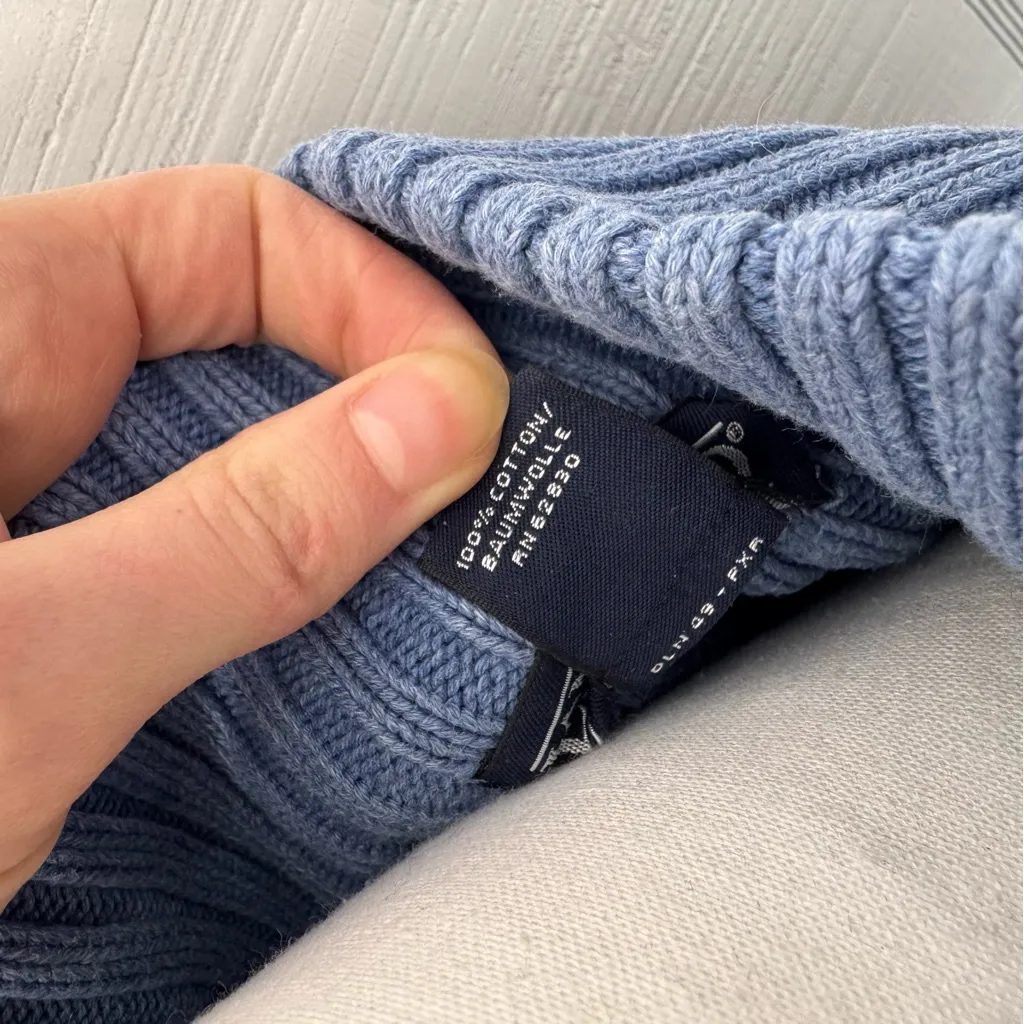 Vintage Lands End Blue Cable Knit Quarter Zip Pullover Sweater Mockneck Preppy - Image 5