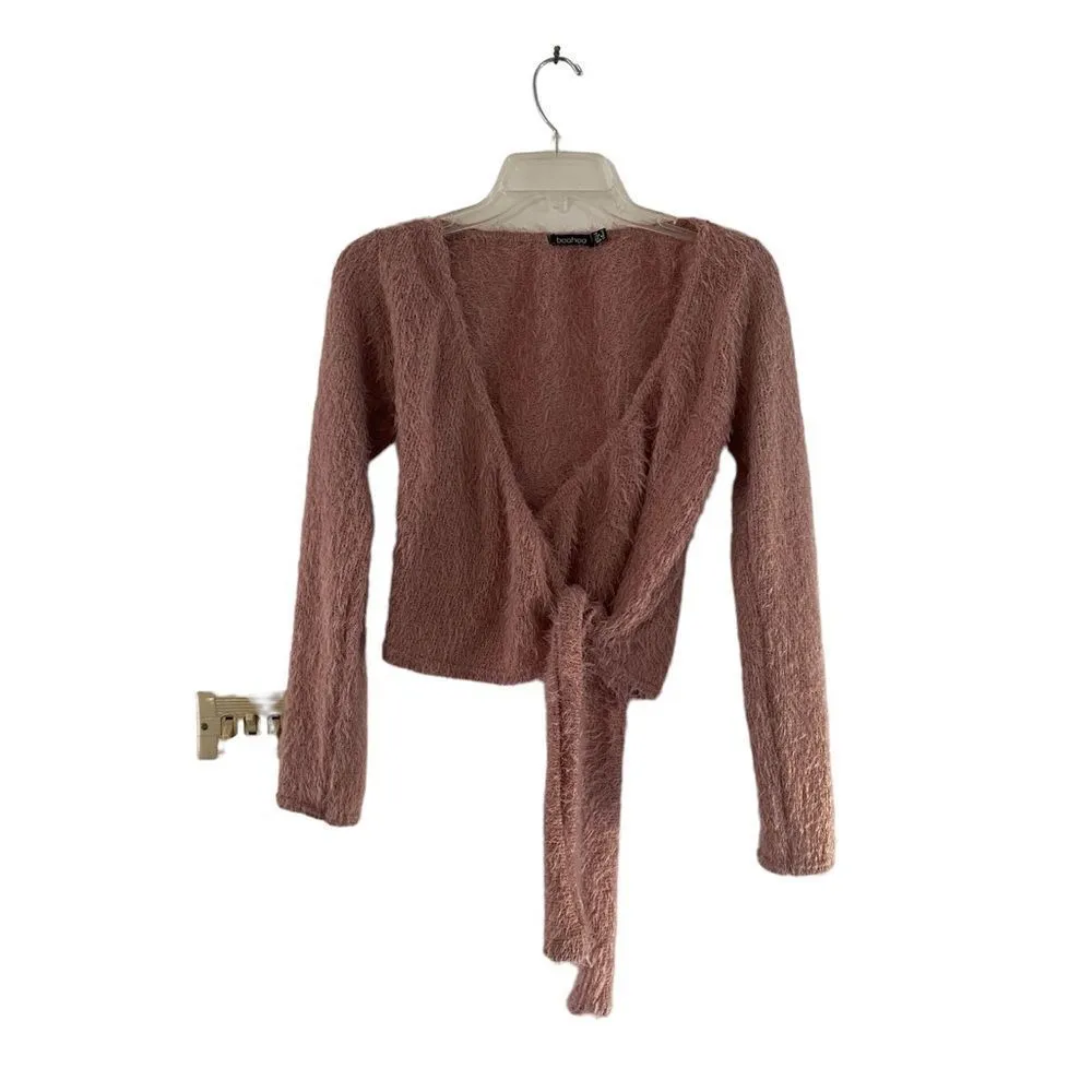 BooHoo mauve feather texture wrap sweater size 8 - Image 2