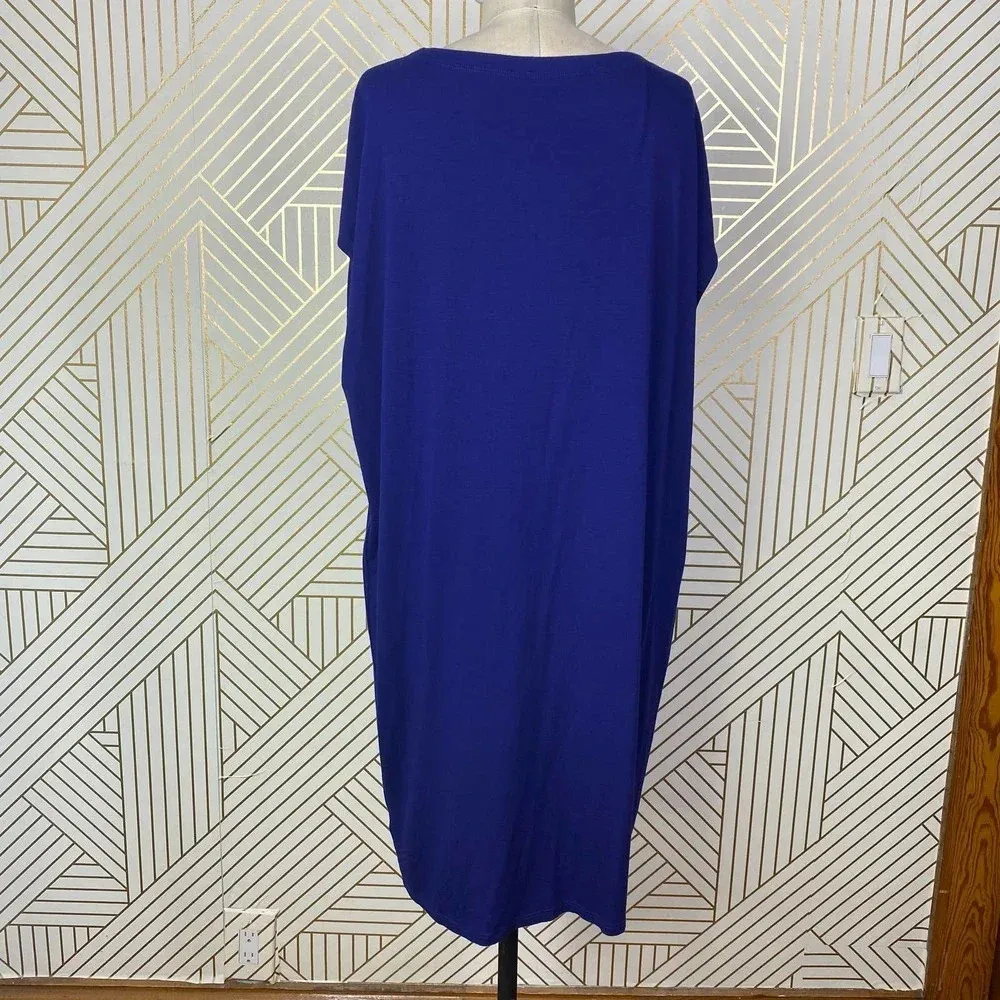 Eileen‎ Fisher Jersey Asymmetric Neck T-Shirt Dress Blue - Image 6