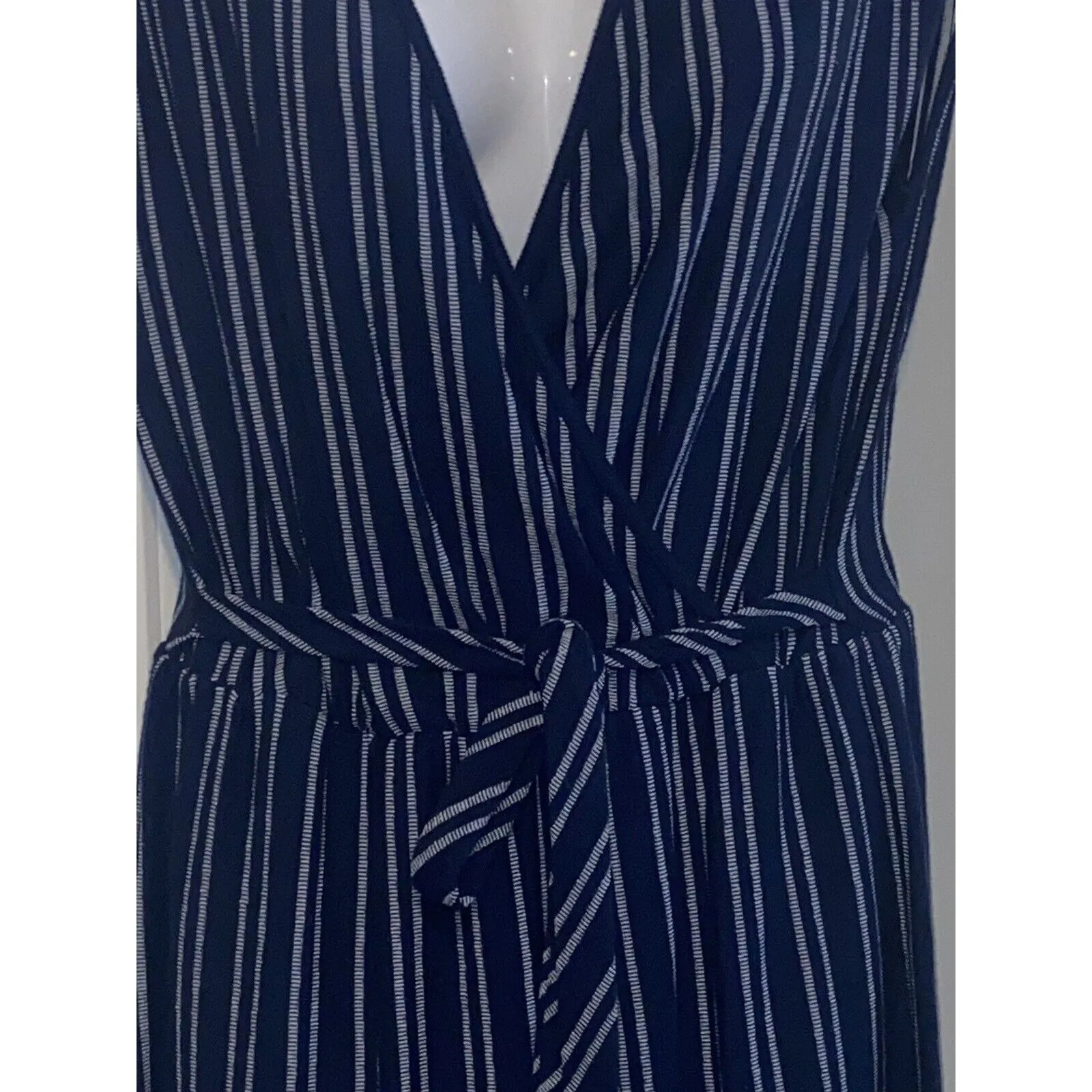 Caution To The Wind Striped Faux Wrap Tie-Back Jumpsuit Sz M Light Weight - Image 9