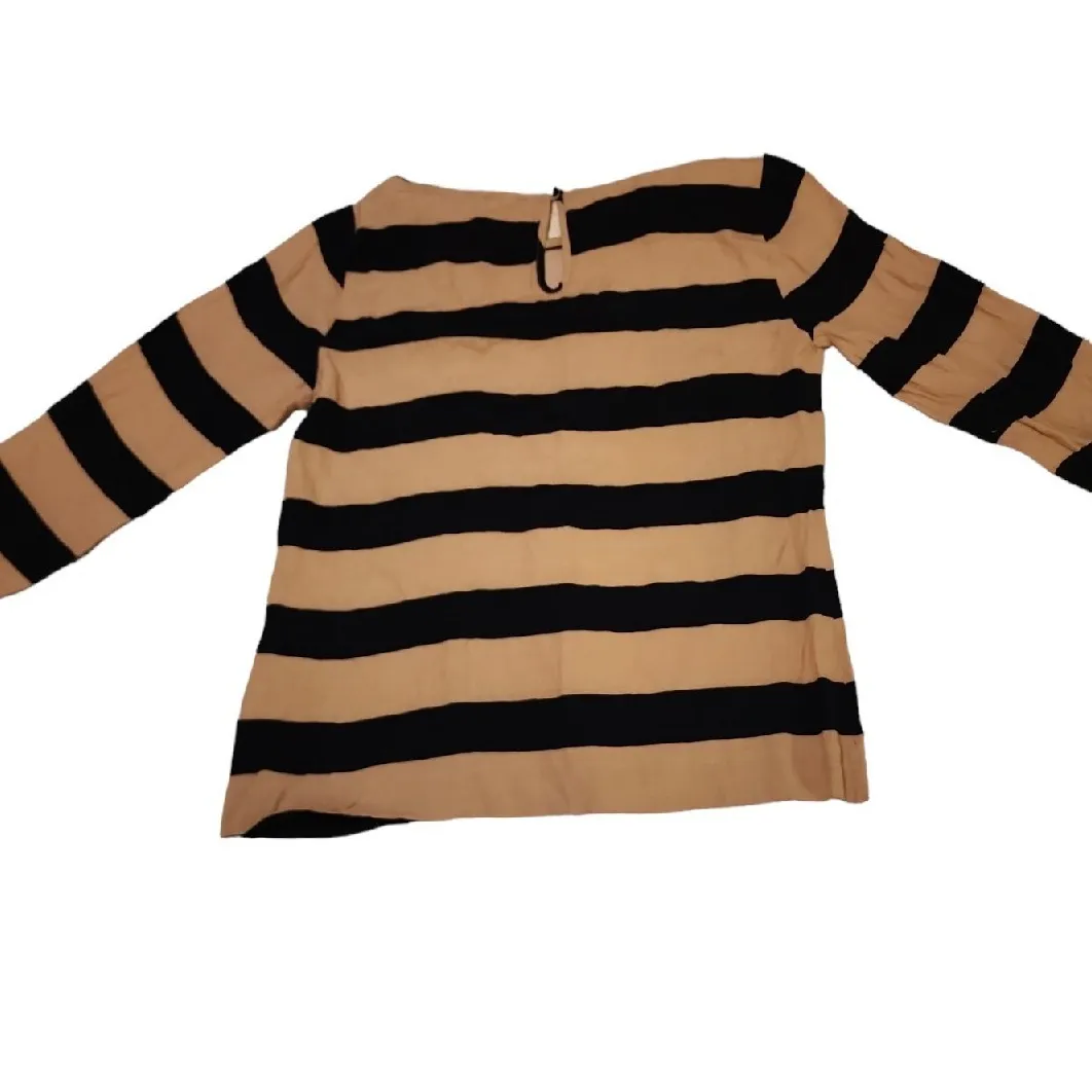 J.Crew Striped Top Long Sleeve Crew Neck Casual Blouse Black Tan‎ Size 2 - Image 2