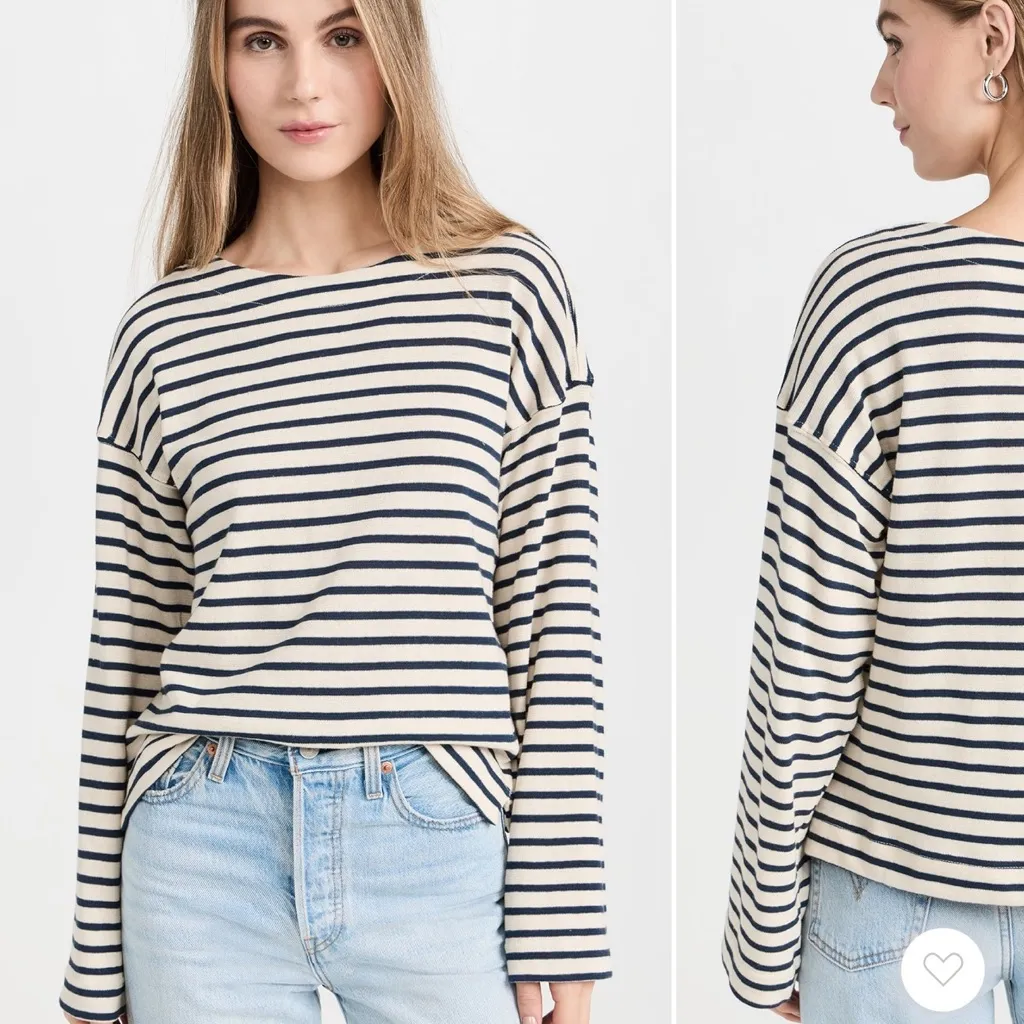 Apiece Apart Barca Long Sleeve Striped Shirt Navy Cream size Small $195 - Image 2