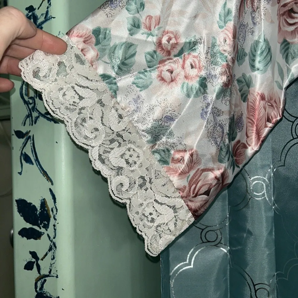 Vintage California Dynasty Long Kimono Robe Womens M Cream Floral Size M - Image 3
