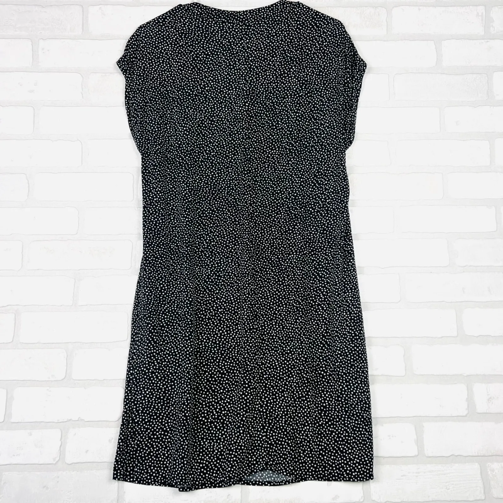 GAP Black White Polka Dot V Neck Short Sleeve Knee Length Casual Dress Women's S - Image 14