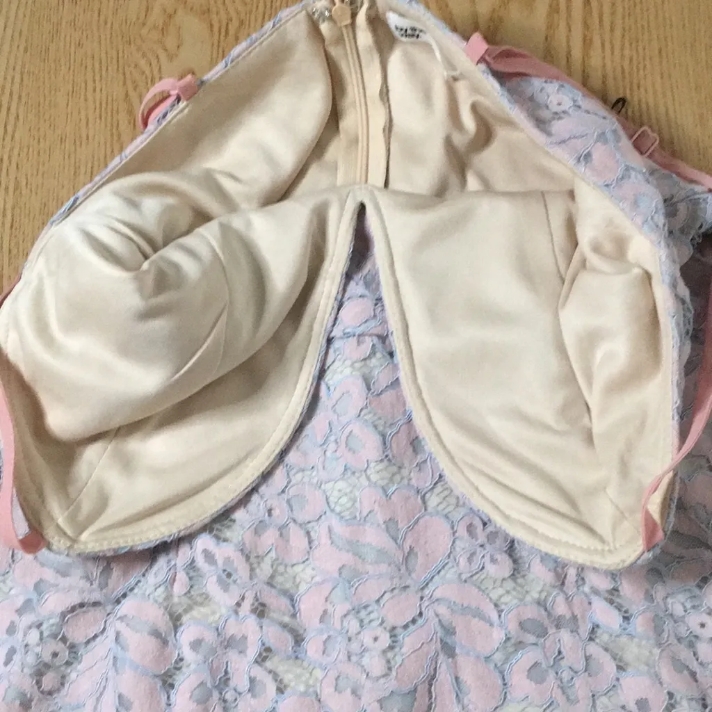 Women’s By The Way Deep V Plunge Lacey Dress Pink Lavender Beige Size Small - Image 5