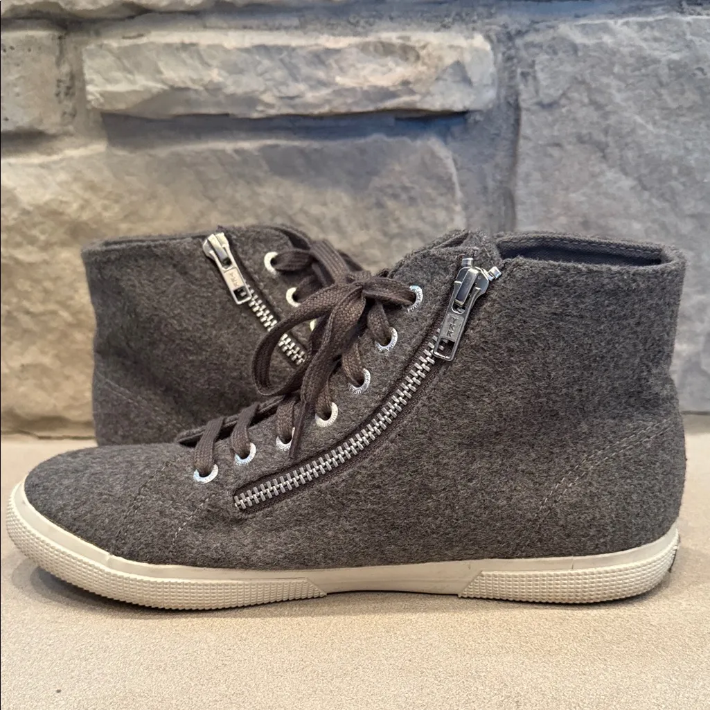 Superga Gray Wool Hi-Top Sneakers Side Zipper + Tie Women’s Size 8 - Image 12