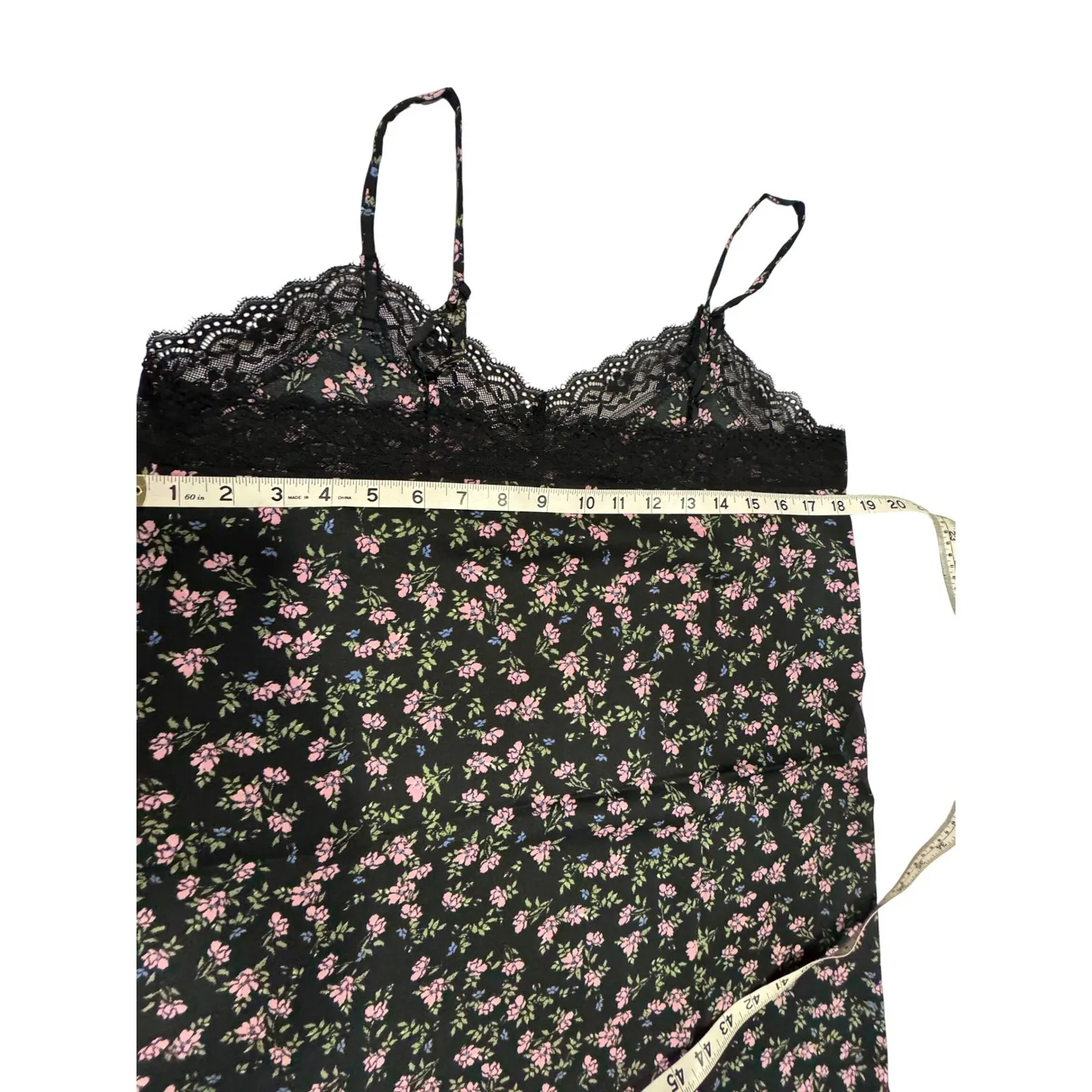 Mystree Floral Mini Dress Black Lace Trim Spaghetti Strap Sleeveless Summer Sz M - Image 3