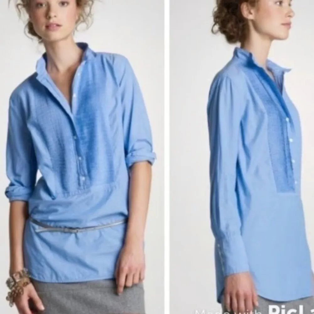 J. CREW Tuxedo Beach Tunic Muted Blue Denim Look Chambray Long Sleeve Cotton S - Image 4