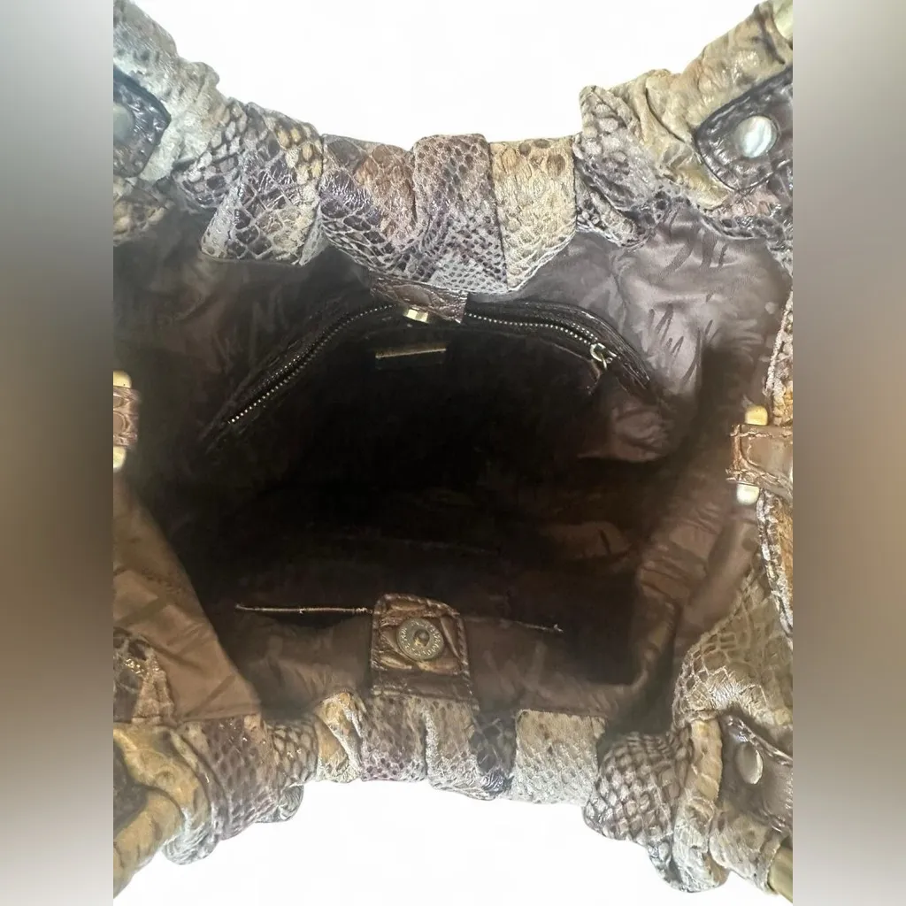 Marciano by Guess Snakeprint Ring Handle Purse Gold Hardware Neutral Brown Gray - Image 5