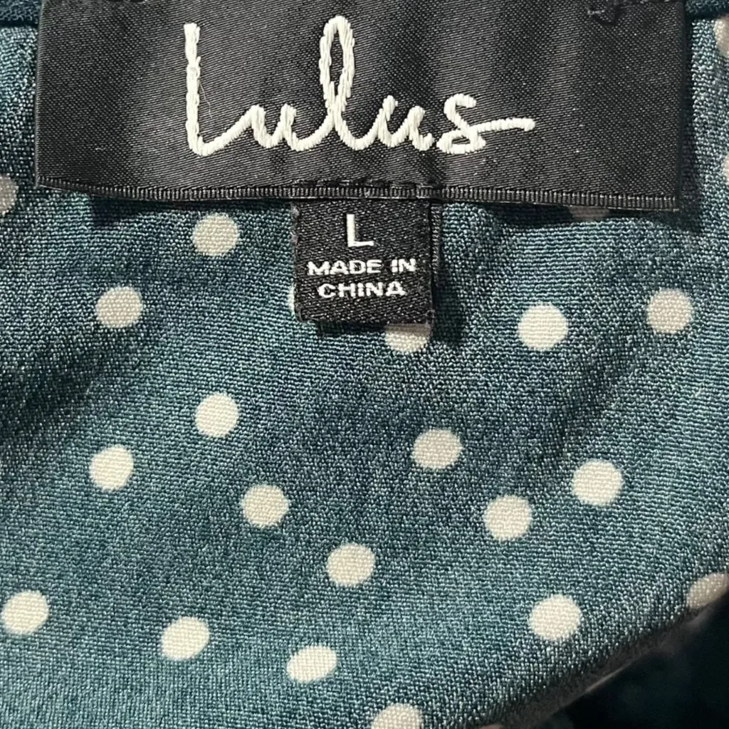 Lulus Women's L Love‎ Always Forest Green Polka Dot Long Sleeve Crop Top Cropped - Image 6