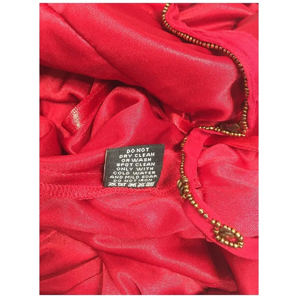 Adrianna Papell Evening Silk Embellished Beaded Gypsy Strap Dress Red 12 - Image 14