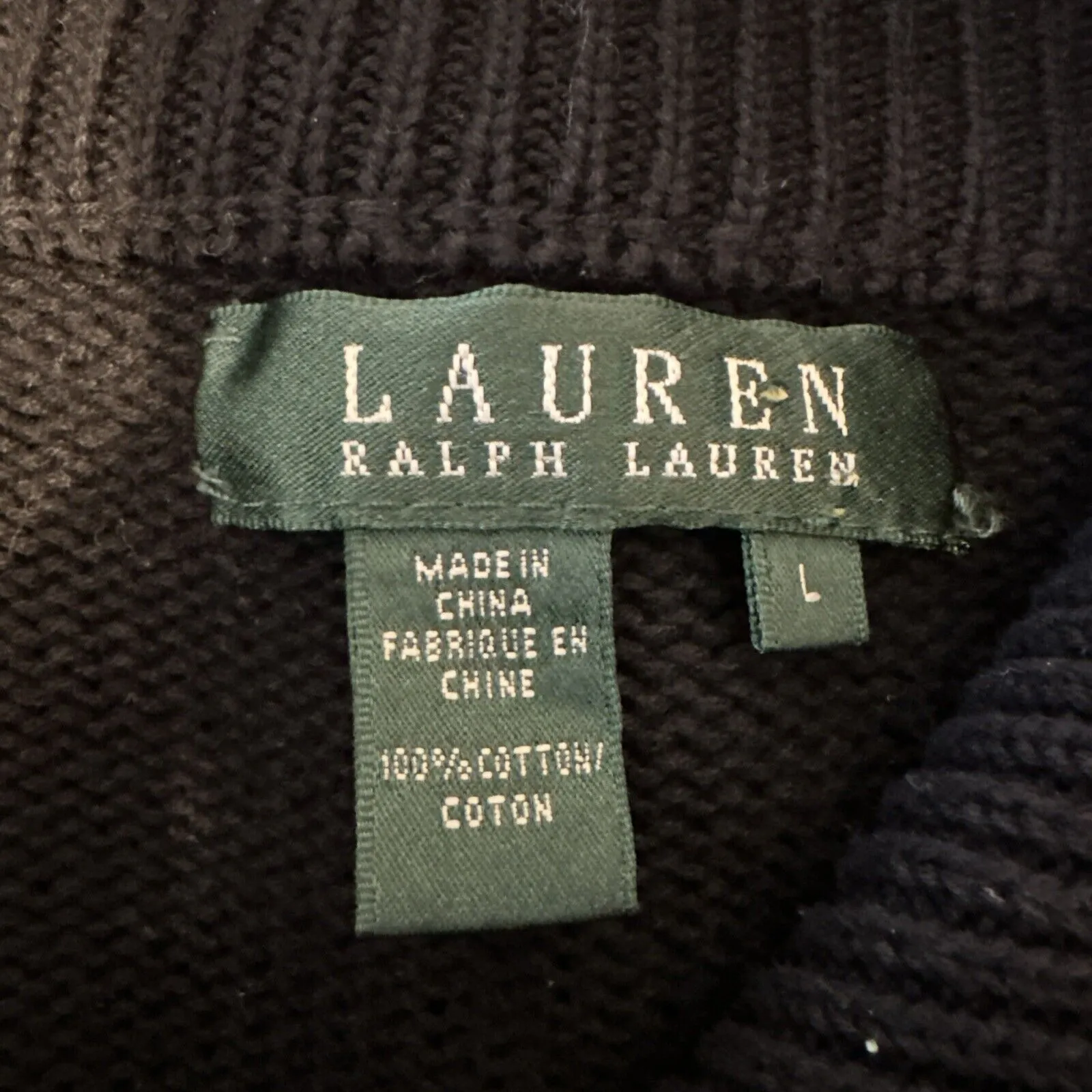 Ralph Lauren Classic Gold Button Cardigan Sweater Jacket Size L Black Cotton - Image 7