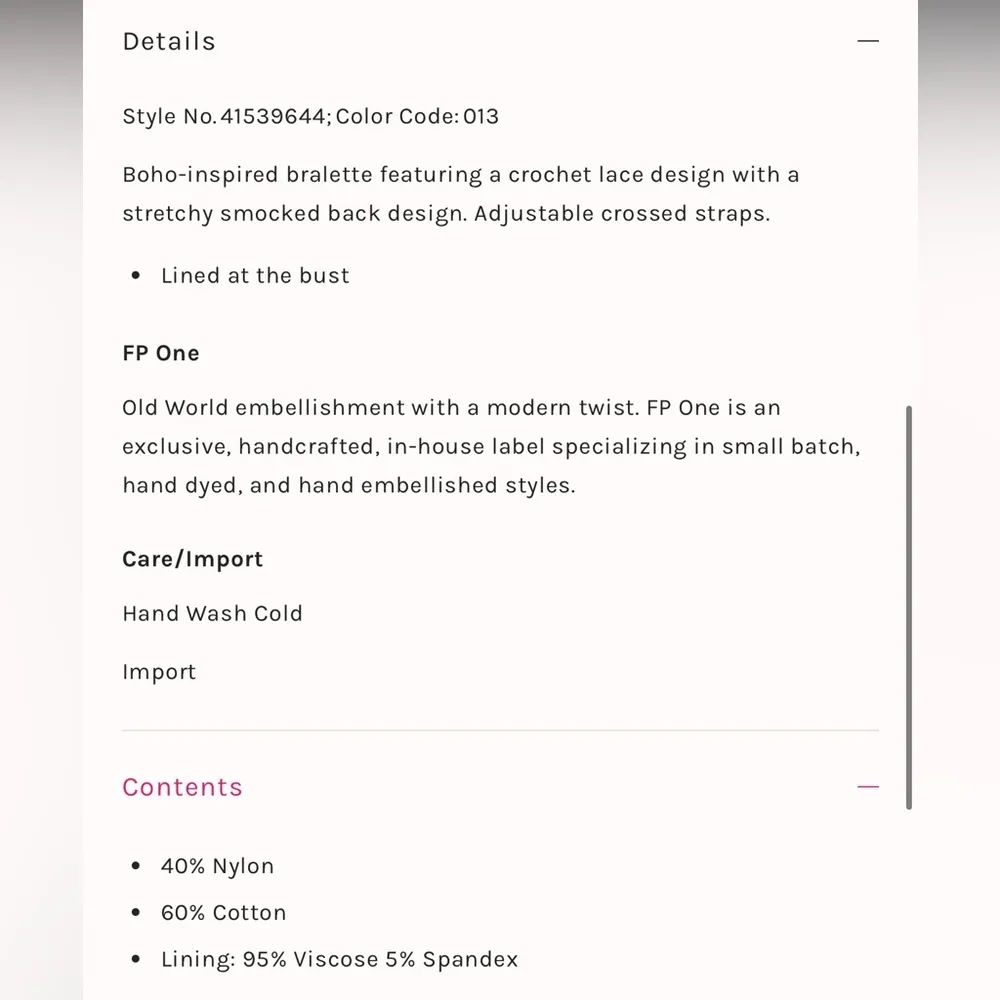 Free People One Adella Bralette Size medium - Image 10