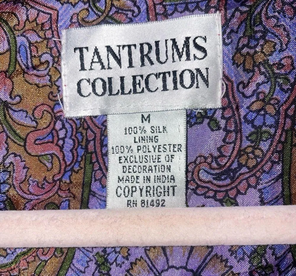 Vintage Tantrums 100% Silk Multicolor Patchwork Jacket Cardigan Blazer Size M - Image 4