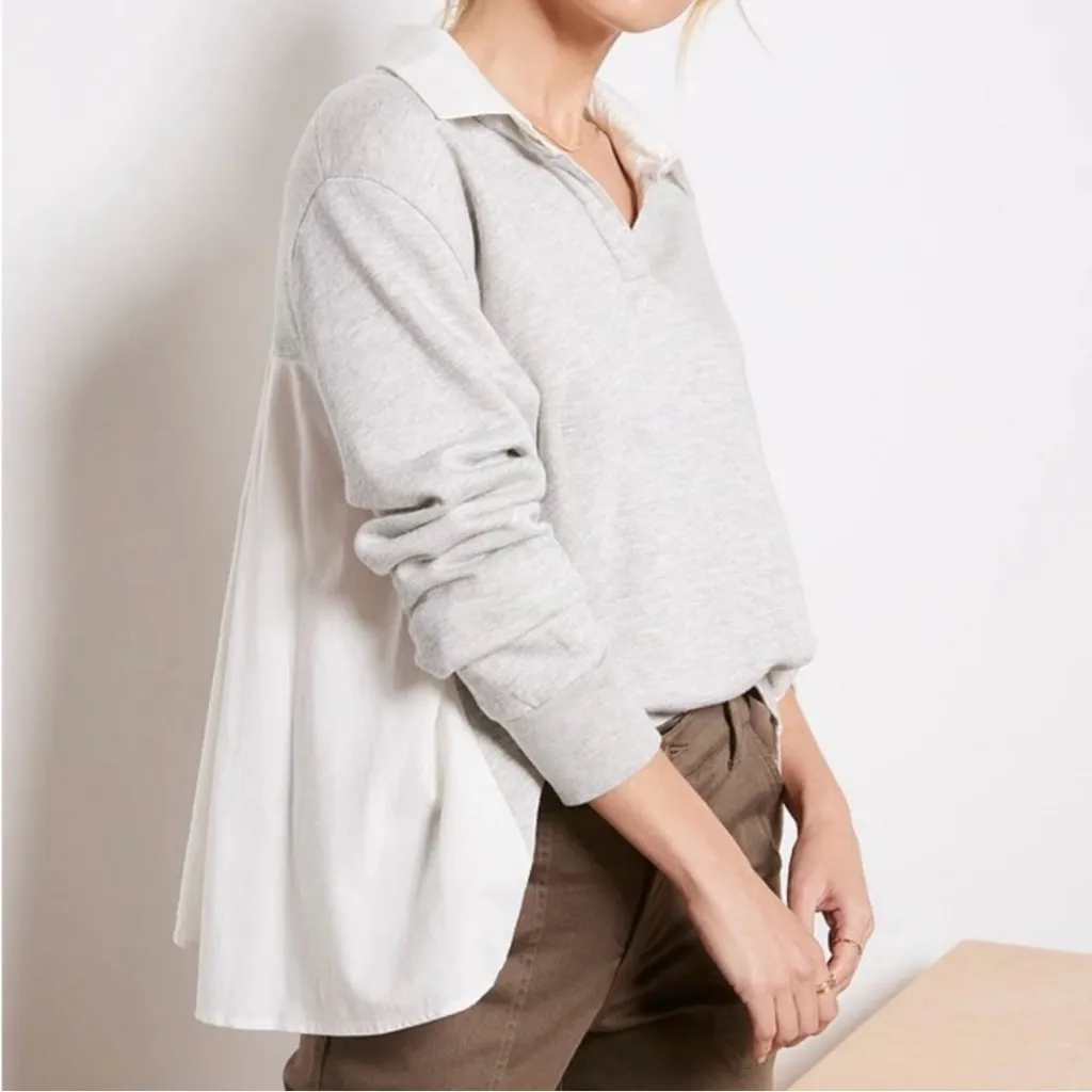 Monrow Poplin Collared Sweatshirt Grey White, M Gray Size M - Image 2