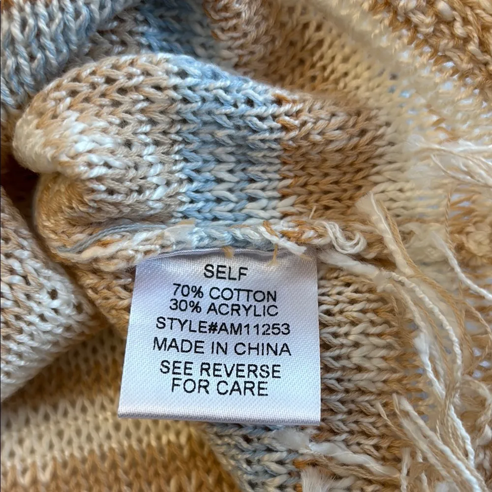 NEW! Women's M/L Striped Sleeveless Sweater Top Cream Tan Blue Boho Lightweight Size M - Image 4