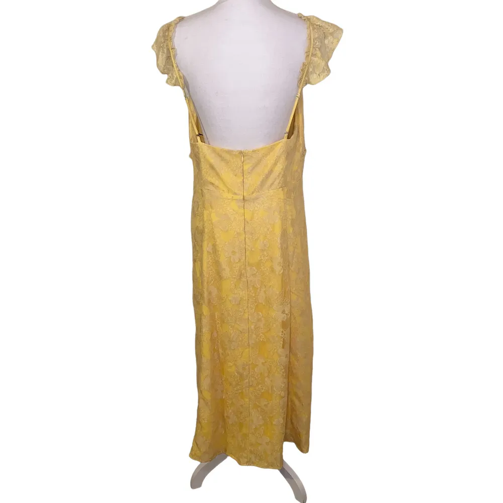 Majorelle Dress Draven Pastel Yellow Lace Flutter Sleeve Midi Dress, Size XL - Image 4