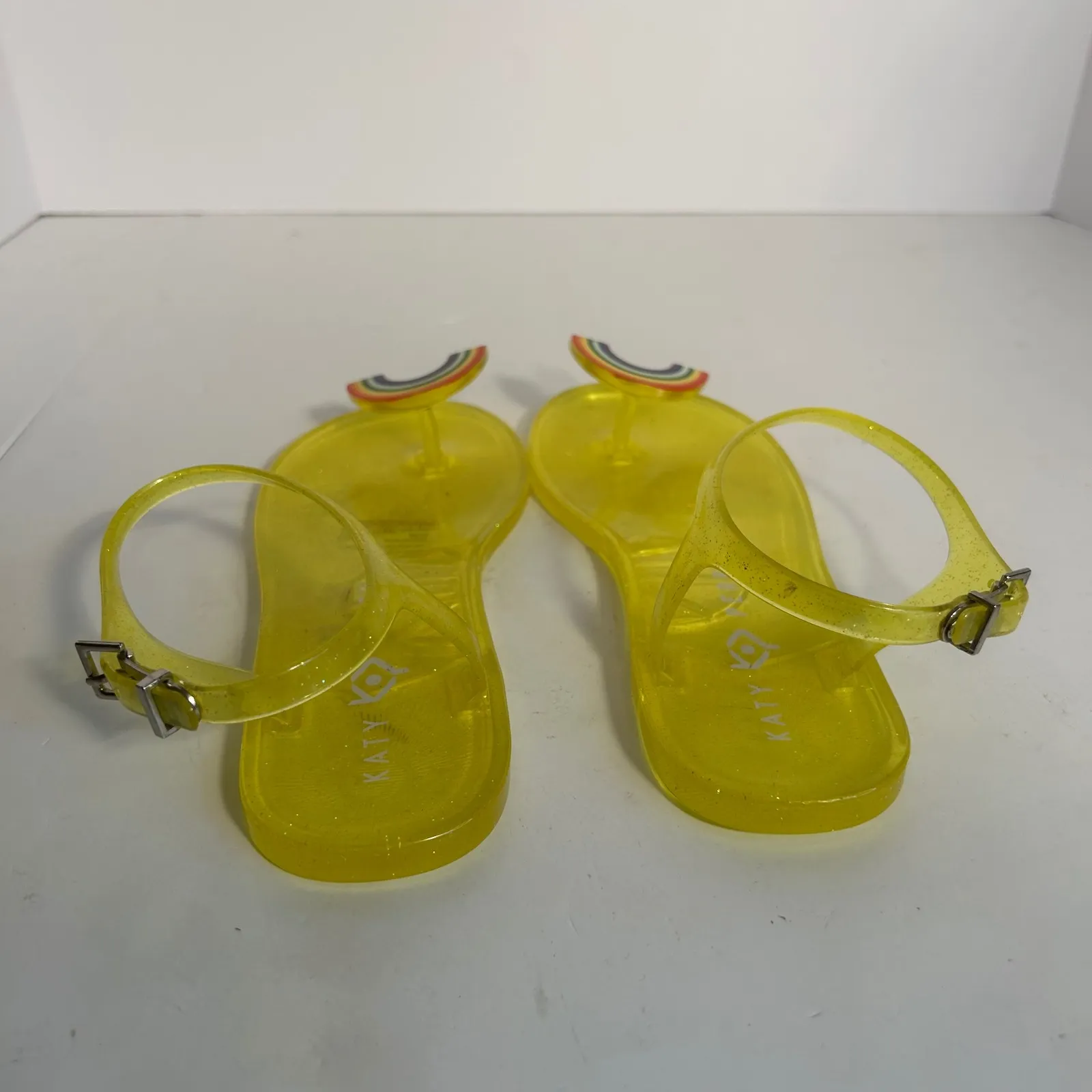 Katy Perry The Geli Jelly Sandals Yellow Rainbow Buckle Ankle Strap Women US 5 - Image 7