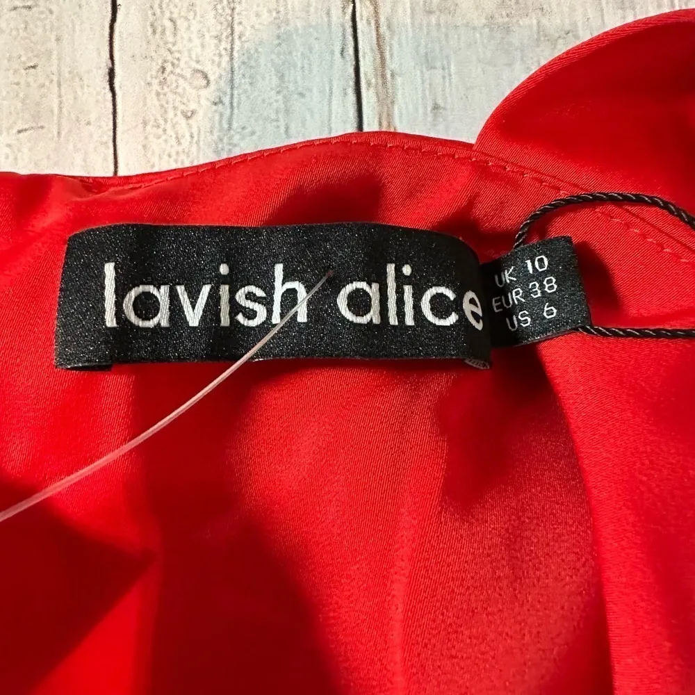 LAVISH ALICE Cowl Neck Asymetrical Formal Party Dress Size US 6 Coral Red - Image 3