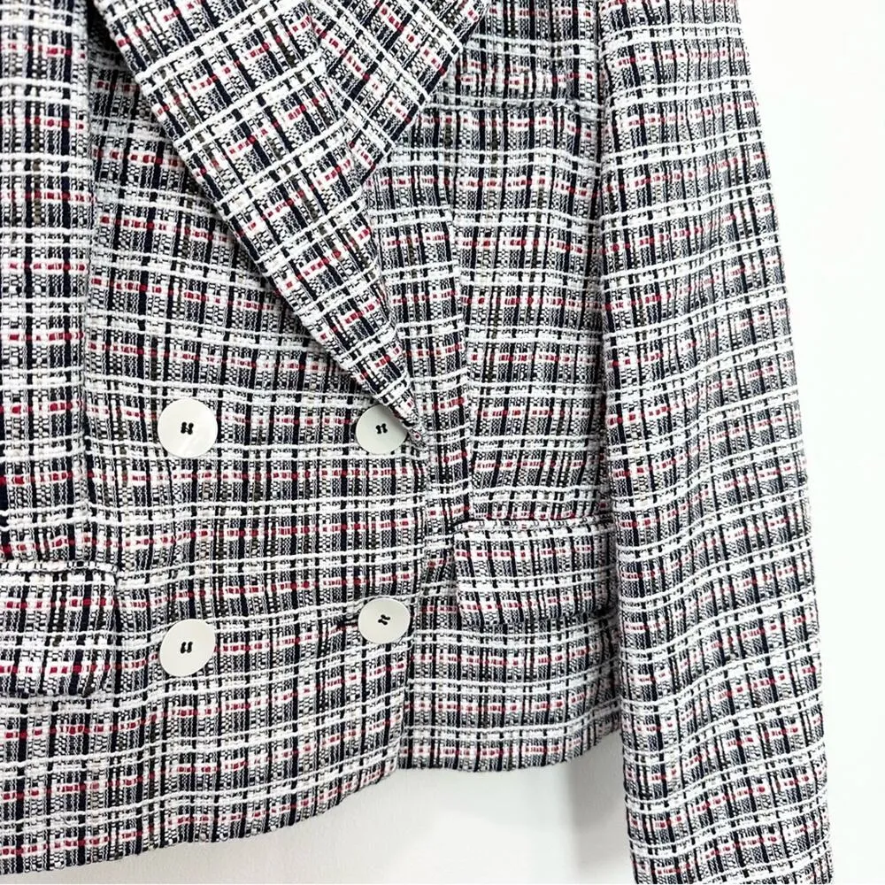 Zara Textured Double Tweed Breasted Blazer Classic Preppy Large - Image 4