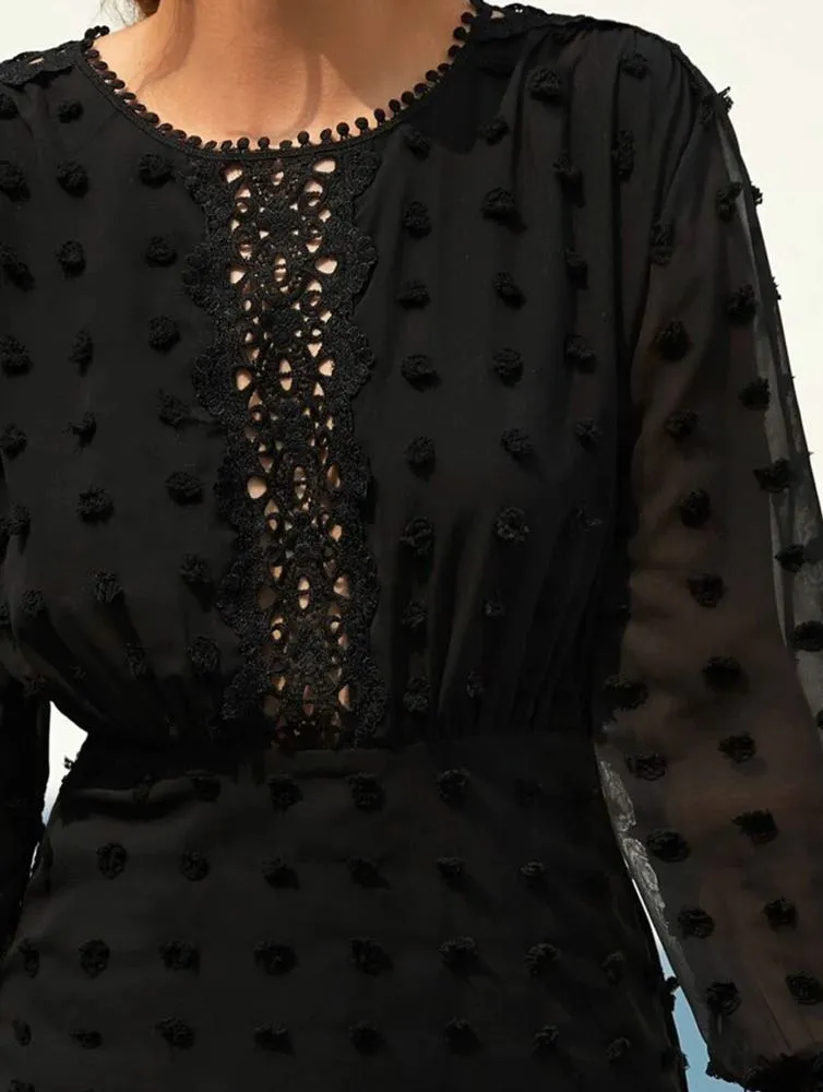 SheIn Dot Lace Hem Fringe Dress - Image 3