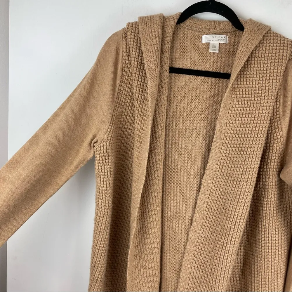 Kenar 100% Merino Wool Tan Waffle Knit Cardigan Sweater Sz 1X - Image 3