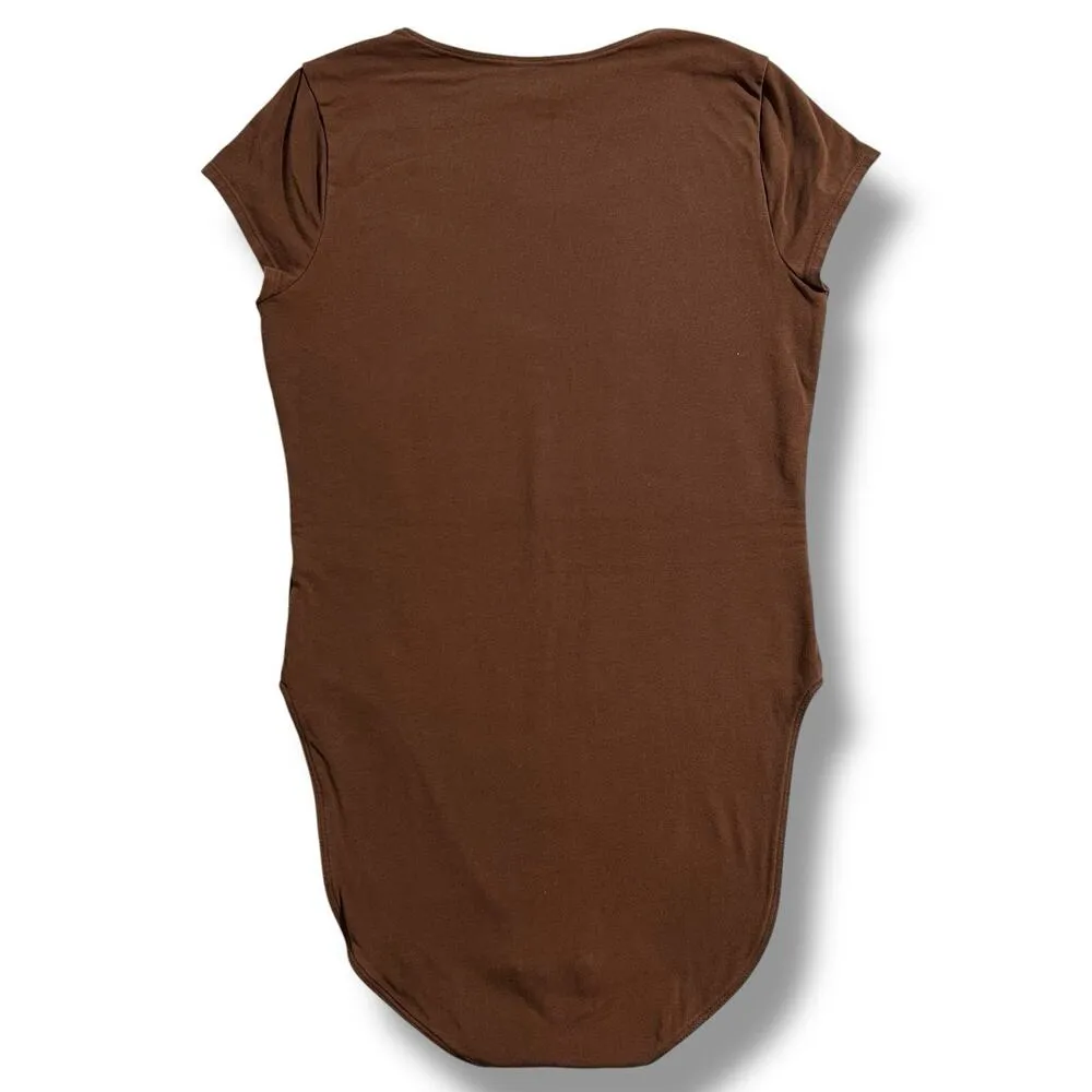Old Navy Womens Bodysuit T Shirt Top Sleeveless V Neck Cap Sleeve Brown Medium - Image 4