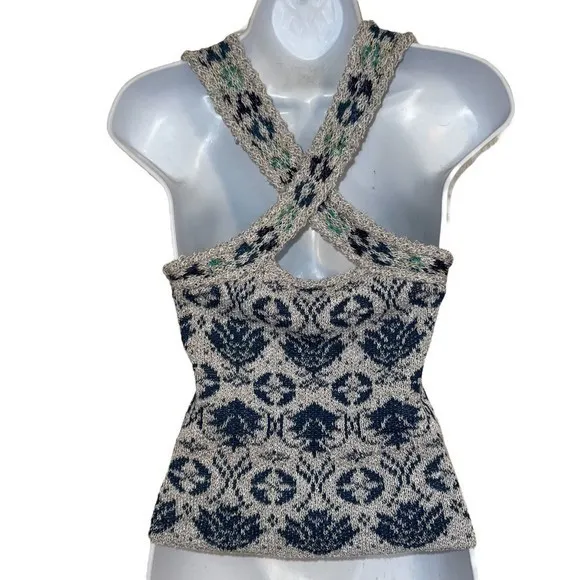 ANTHROPOLOGIE‎ PILCRO Knit Patterned Sleeveless Cross Back Tank EUC Size XS - Image 5