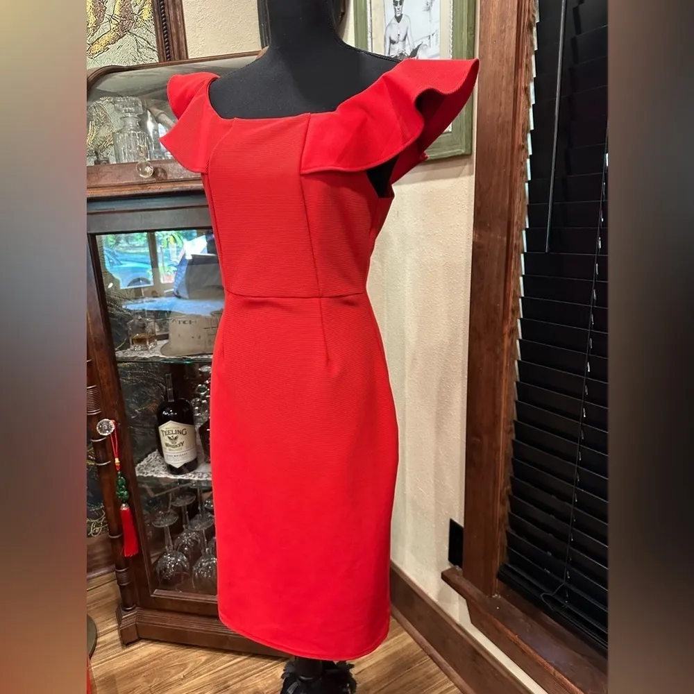 Mustard Seed Red Cocktail Dress Butterfly Sleeve Size M - Image 2