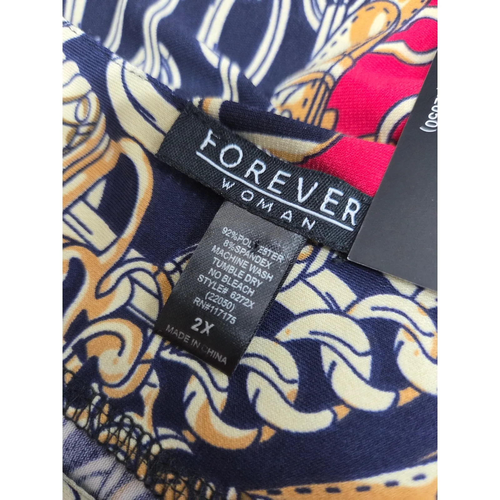 NWT Chains Print Sheath No Wrinkle Cruise Beach Forever Woman Polyester Sz XL Orange - Image 6