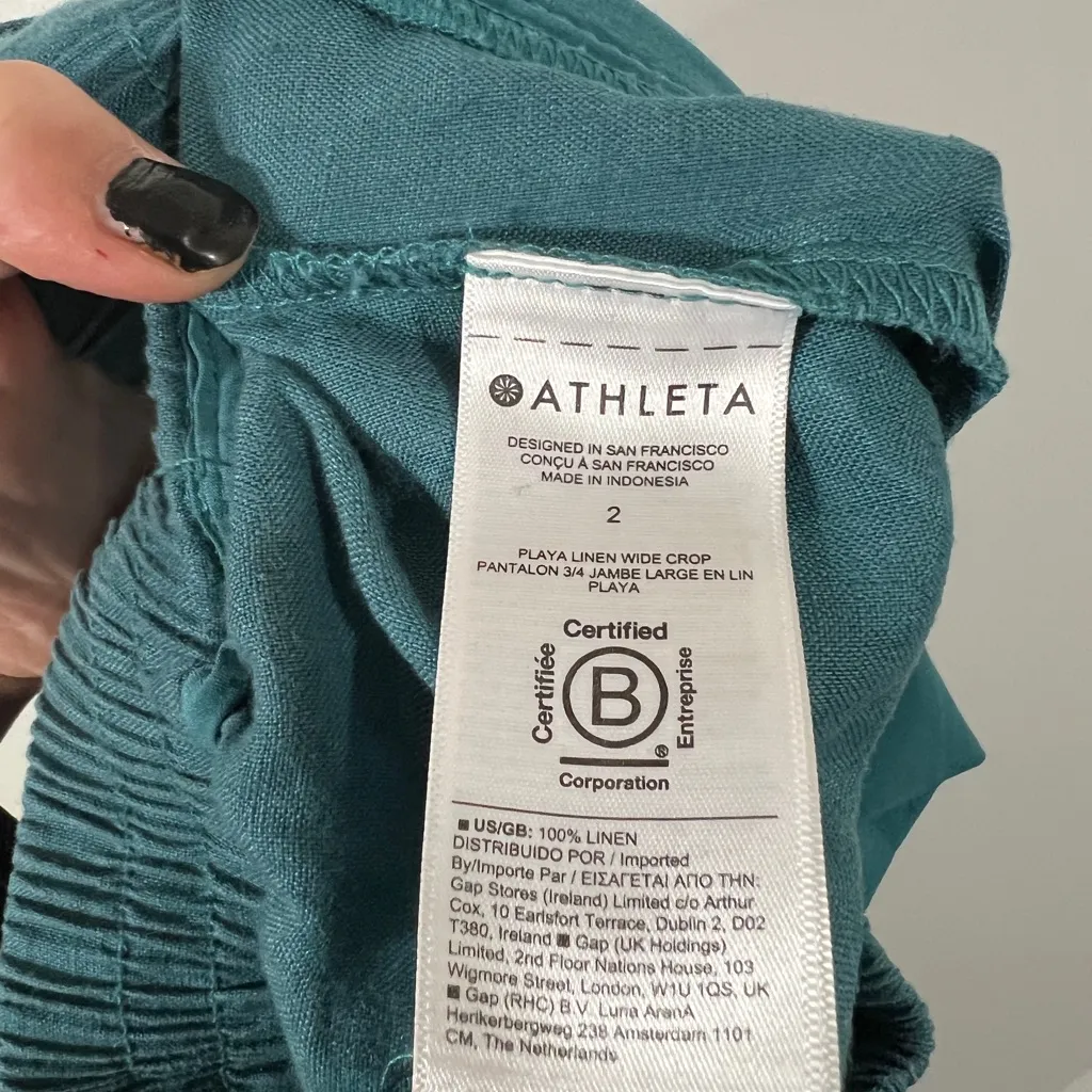 Athleta Playa Linen Wide Leg Crop Pants in Turquoise Size 2 - Image 9