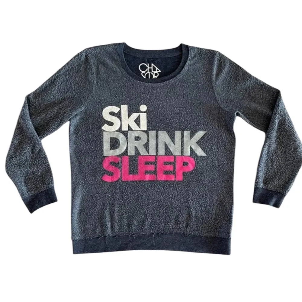 CHASER SKI DRINK SLEEP GRAPHIC LONG SLEEVE BLUE HEATHERED SWEATSHIRT M - Image 3