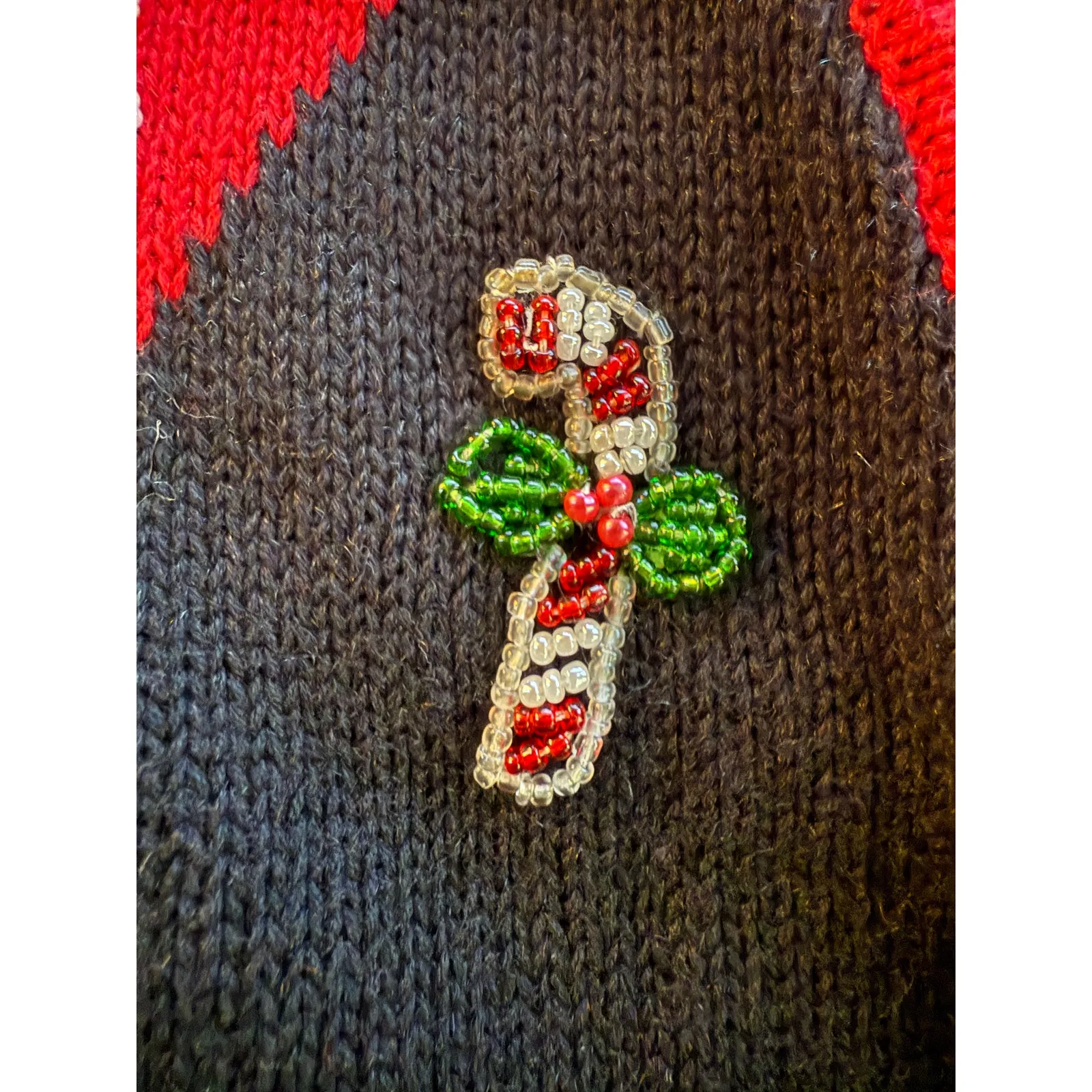 Vintage Women's Terazzo Christmas Sweater Beaded Sequin Size Small Black - Image 3