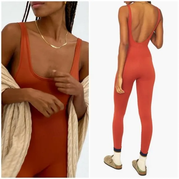 💕WEWOREWHAT💕 Rib Jumpsuit ~ Rust Orange Medium M NWT - Image 2