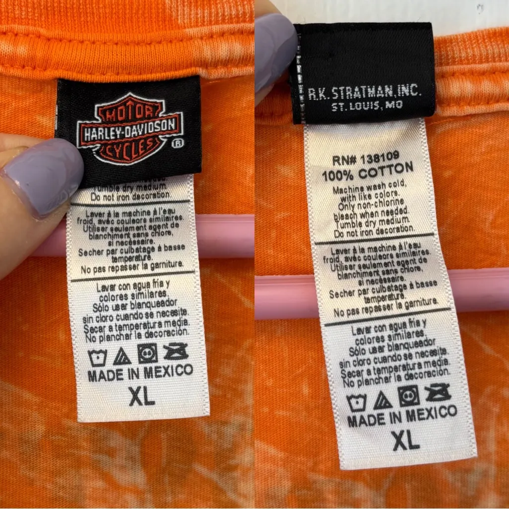 Harley Davidson 76th Annual Sturgis 2016 Black Hills Rally Orange Vneck Tshirt Size XL - Image 3