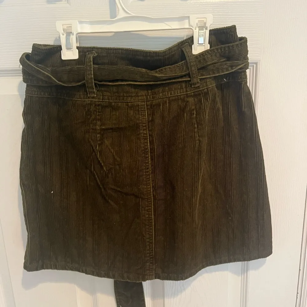 Olive Corduroy Mini Skirt with Belt Green Size 4 - Image 2