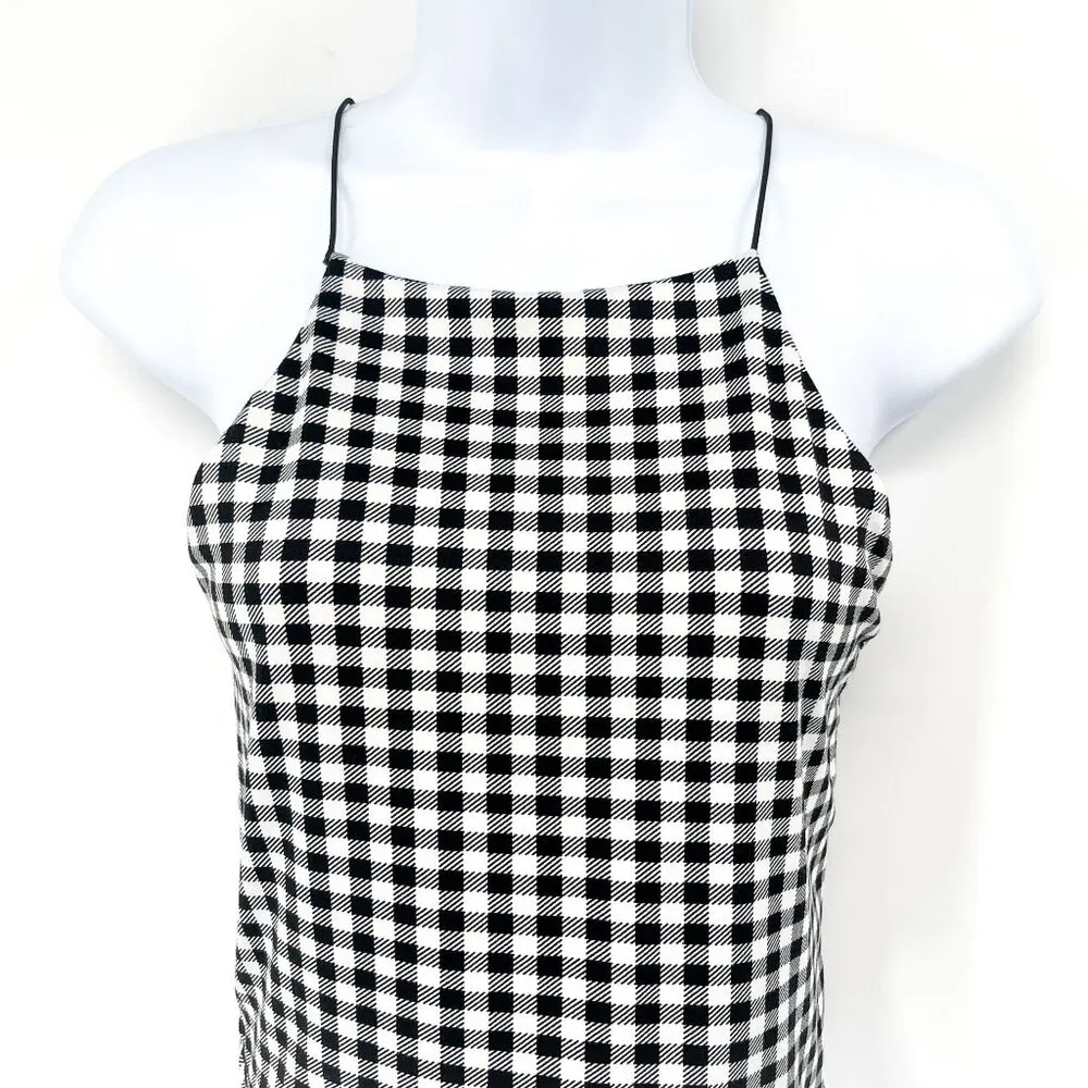2/$30 Gaze Gingham Check Plaid Print Pattern Black White Cropped Tank Top Crop - Image 3