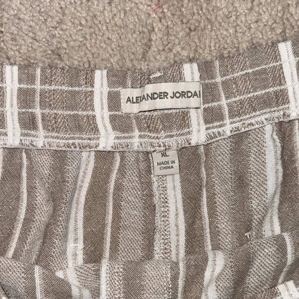 Alexander Jordan Tan and White Striped Pull On Linen Pants Women's XL - Image 4