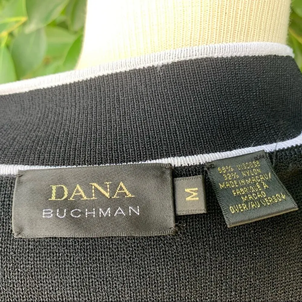 Dana Buchman | Medium | Black w/ White Piping Knit Zip-Up Cardigan Jacket Blazer - Image 5