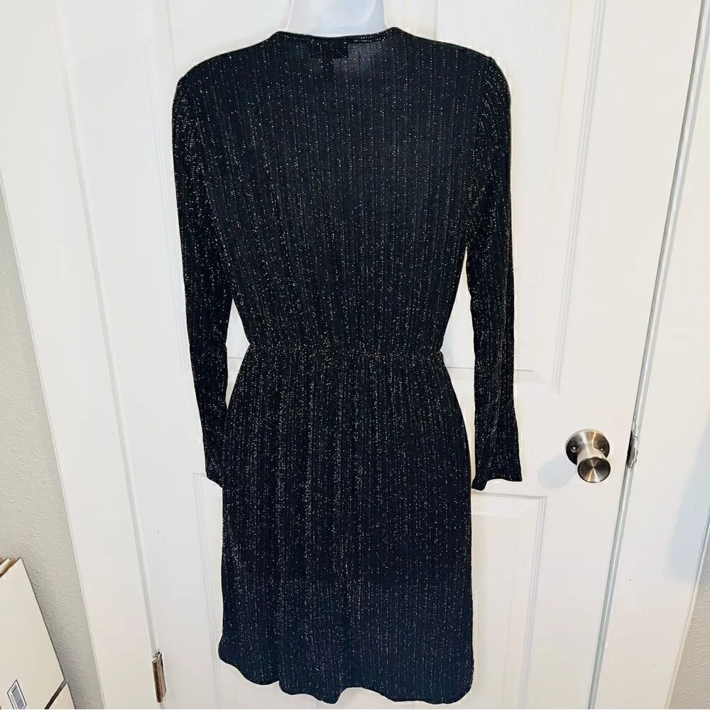 Modcloth Shimmer On Show Metallic Faux Wrap Dress Black Sparkle M NWT - Image 9