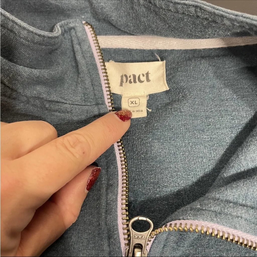 Pact Women's Organic Cotton 1/4 Zip Sweatshirt Jacket Mock Neck Green Purple XL - Image 7