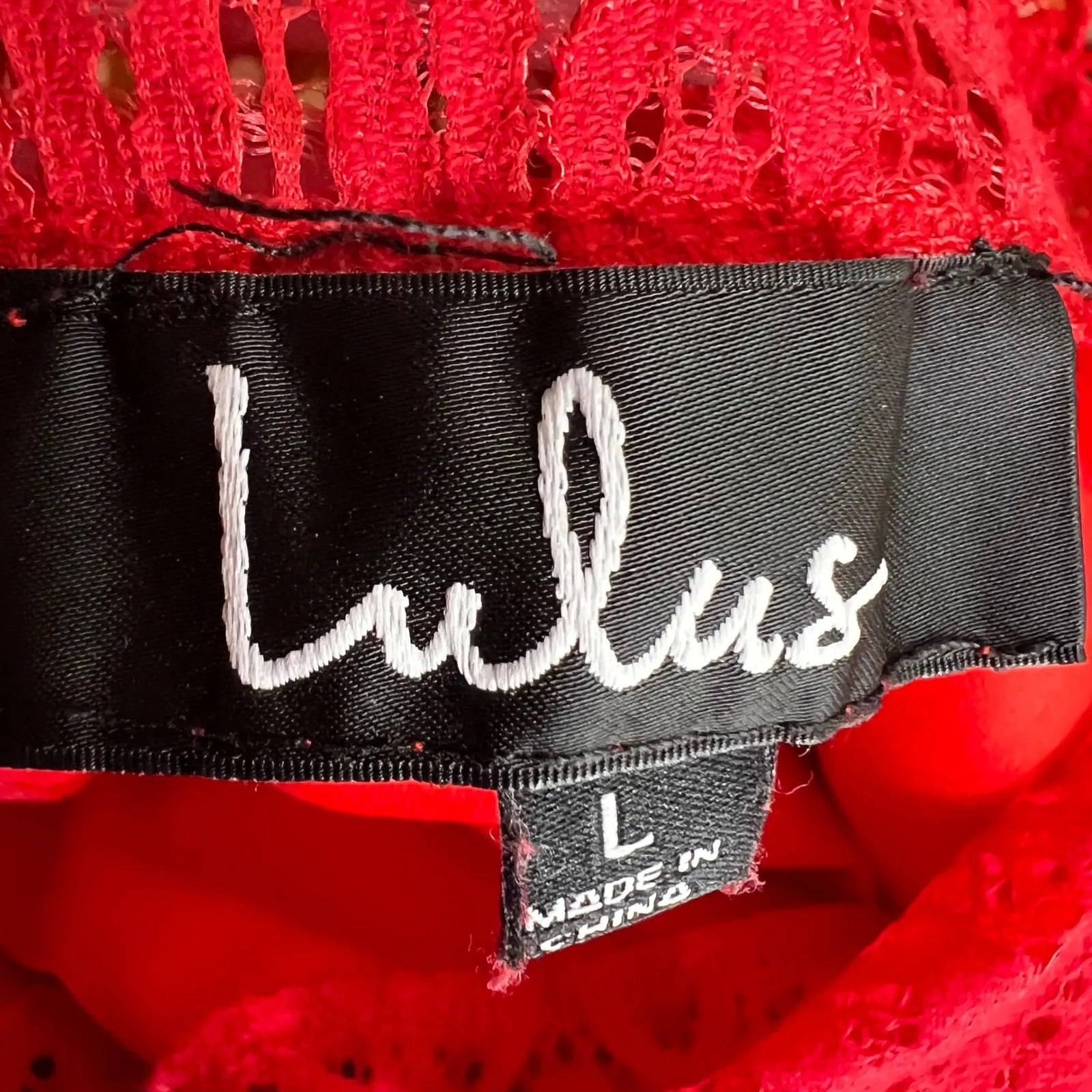 Lulus Red Lace Dress Sheer Waist Short Sleeve Lined Cocktail Party Large - Image 4