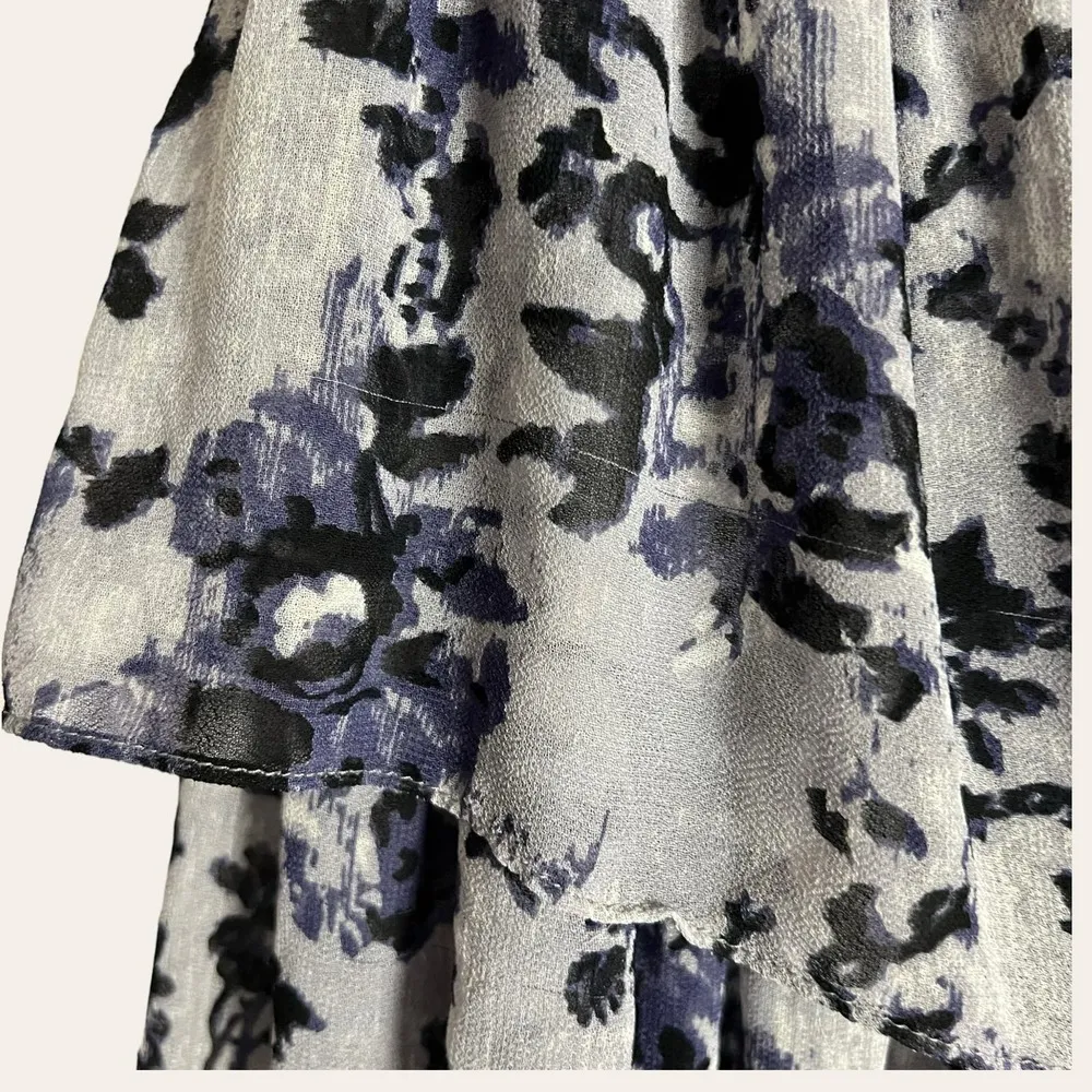 MISA Nadia Purple Blue Strapless Floral Print Tiered Maxi Dress Size M - Image 10